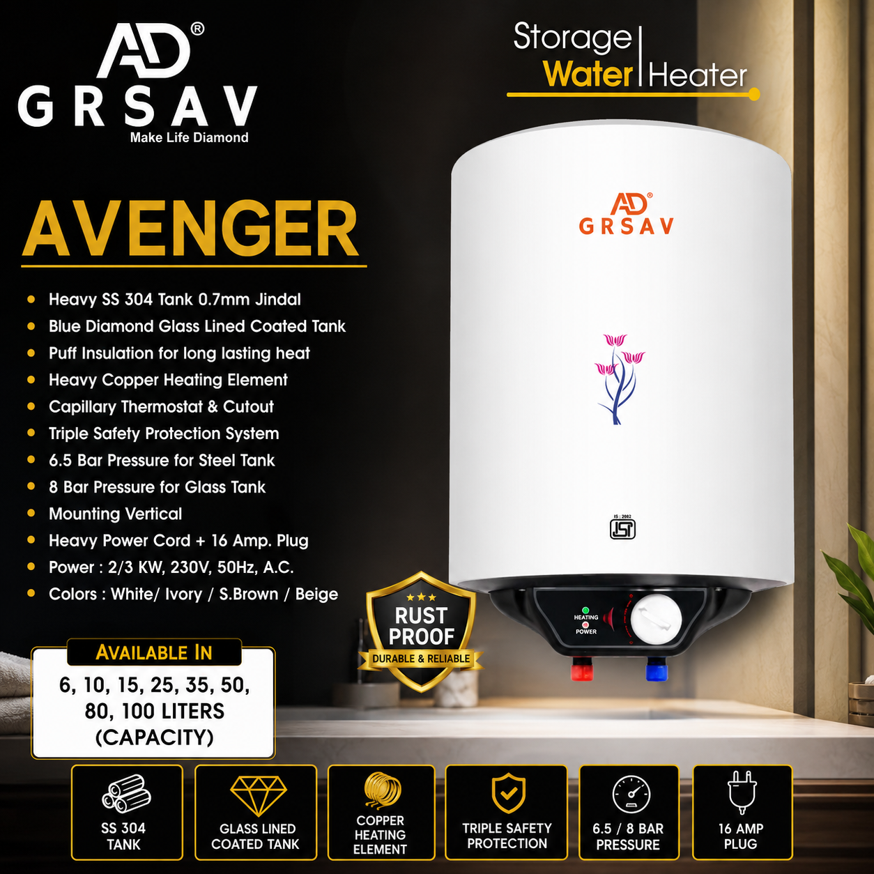 Geyser Storage Water Heater Grsav Avenger 